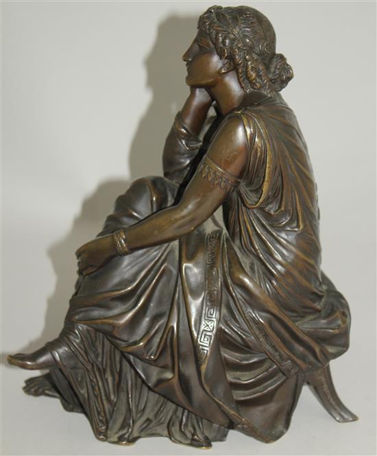 Pierre-Alexandre Schoenewerk (French, 1820-1885). A patinated bronze model of a seated classical female, 9in.